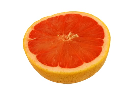 A Isolated pink grapefruit half on white