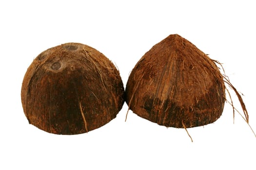 A Isolated coconut halves on white background