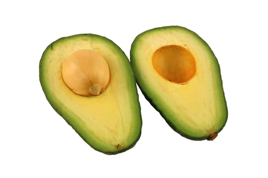 A Isolated avocado halves on white