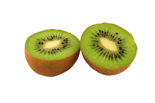 A isolated sliced kiwifuit halves on white background