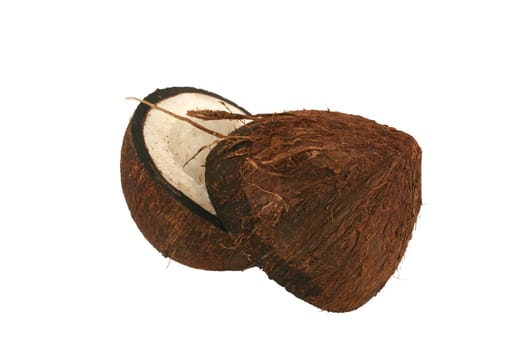 A Isolated coconut halves on white background