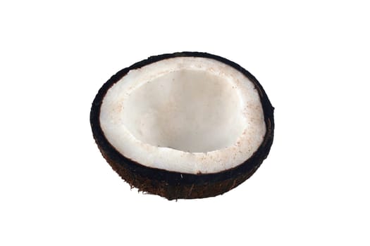 A Isolated coconut half on white background