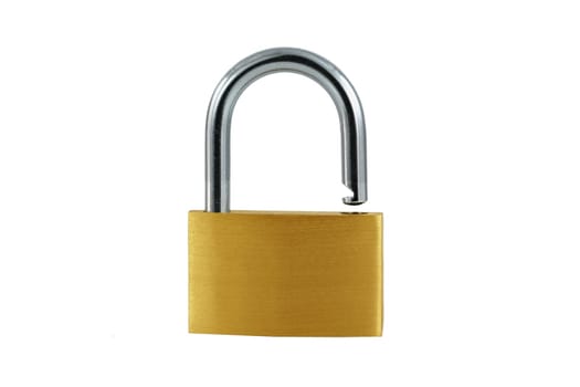A Isolated Brass open lock on white
