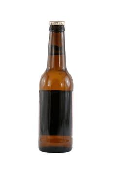 A Isolated brown beer bottle with cap