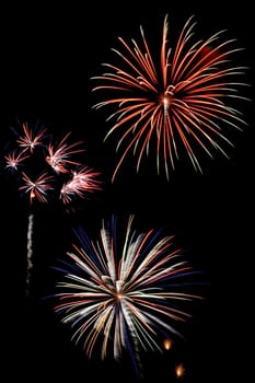 Some Colorful fireworks against a black sky