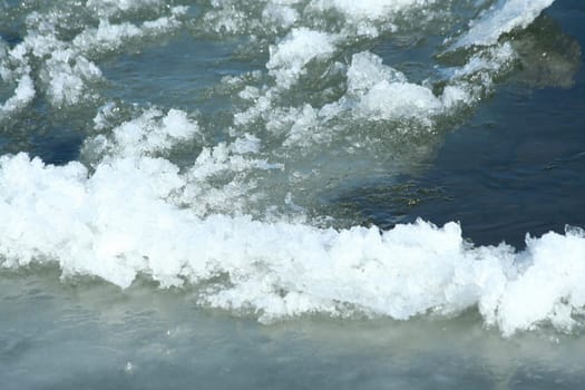 A Frozen river with icy patches