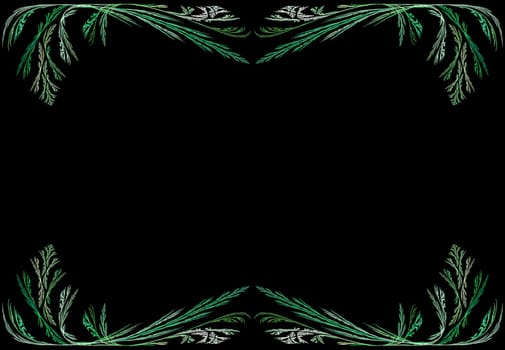 Leafy green fractal frame or border with black copy space.