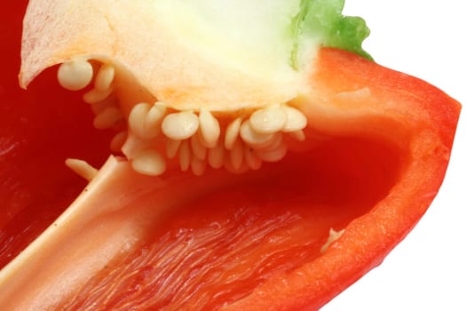 The inside of a red pepper