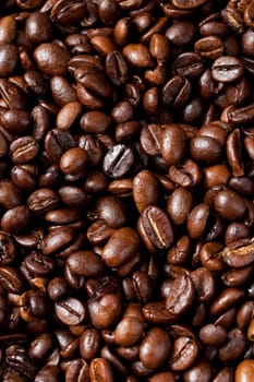 Coffee bean background. Roasted espresso beans. Studio shot.