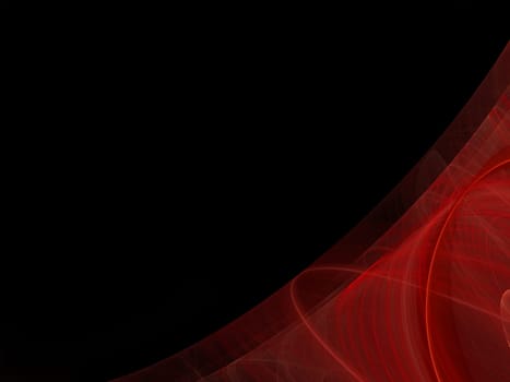 Black background copy space with a red corner design of transparent rolling layers.
