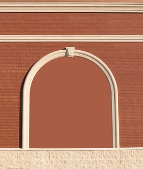 Ornate Roman styled brick wall with curved molding and a brick colored copy space.