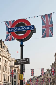 LONDON - APRIL 24: Central London hangs up buntings for Prince William and Catherine Middleton&#039 s royal wedding celebration to take place April 29 at Westminster Abbey. April 24, 2011 in London, England.