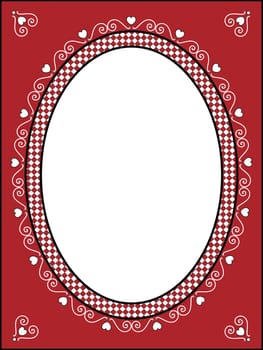 Red, black and white Valentine border, frame or tag with gingham trim.