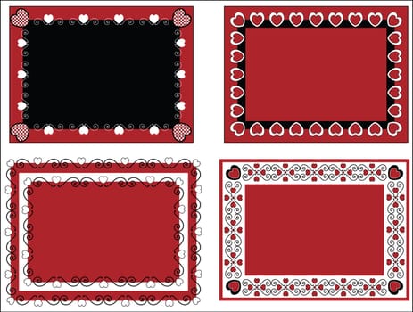 Four red, black and white Valentine borders, frames or tags with gingham trim.