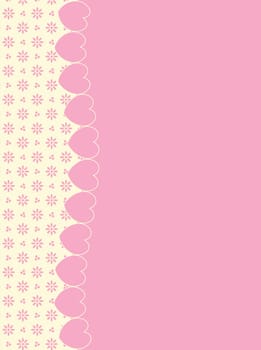 Background with side Victorian trim of hearts and eyelet in shades of pink &amp  ecru having plenty copy space.