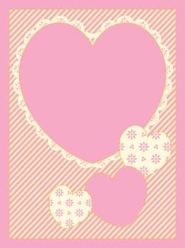 Victorian Eyelet Trimmed Hearts Copy space on striped background