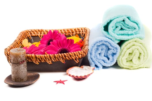 Studio shot of spa accessories, isolated on white