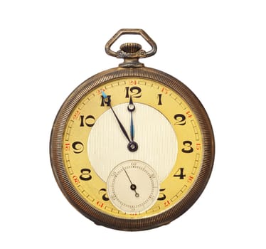 Old antique pocket watch isolated on white background.Clipping path included.