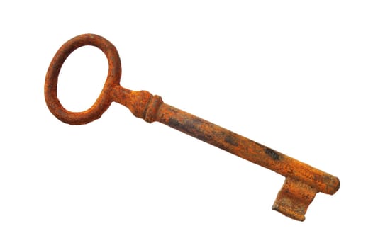 Old rusty key isolated on white background. Clipping path included