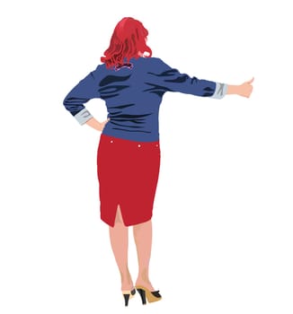 young girl to hitch a lift on white background