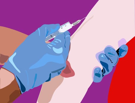 Doctor giving an injection to patient vector illustration