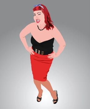 Redhead sexy rockabily girl on a grey background