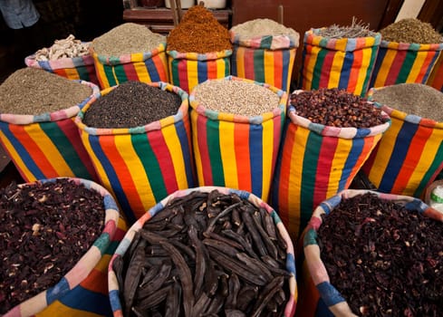 spices in a shop in the khan el-khalili market in cairo