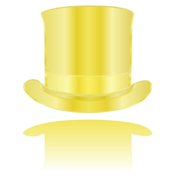 Illustration of a golden tall hat reflected on a white surface