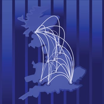Illustration of a map of the UK and its main cities, with connections between them