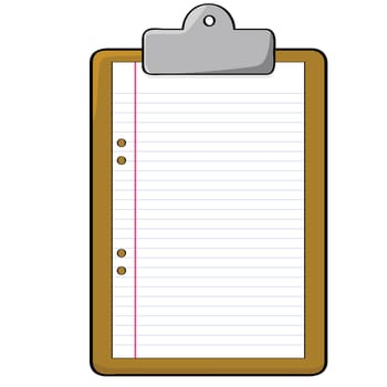 Cartoon illustration of a clipboard with a blank piece of paper