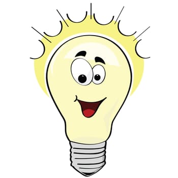Cartoon illustration of a happy lightbulb, or a happy idea
