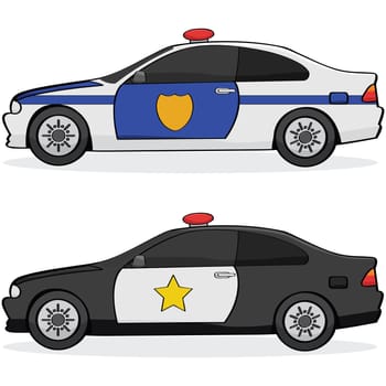 Illustratin of two different police cars with traditional paint jobs