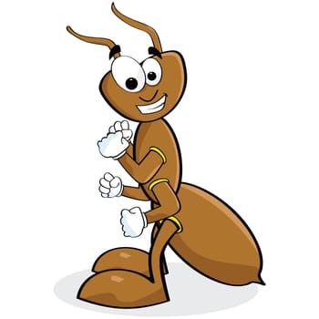 Cartoon illustration of a smiling brown ant