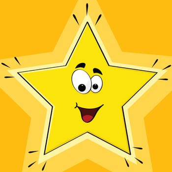Cartoon illustration of a happy star smiling and shining
