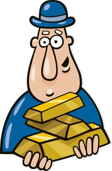 Cartoon illustration of man with goldbars