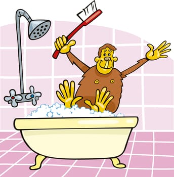Cartoon illustration of monkey in bath