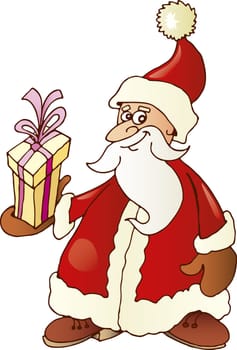 Illustration of funny santa claus with gift