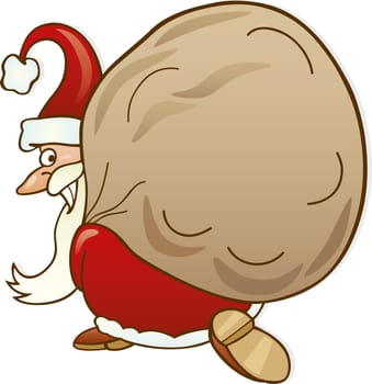 Illustration of funny santa claus with sack of gifts