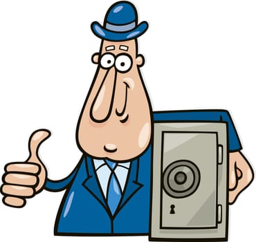Cartoon illustration of man with safe