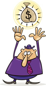 Cartoon illustration of man with sack of dollars