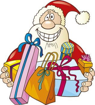 Illustration of funny santa claus with gifts