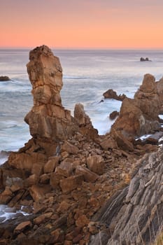 Amazing seascape sunrise at winter. Los Urros, Spain
