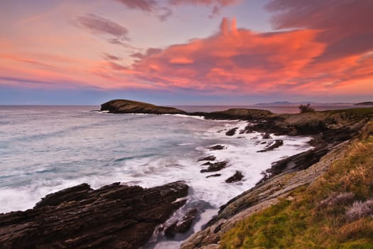 Beautiful seascape sunset at winter. Sonabia, Spain