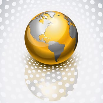 Golden globe reflecting over dots