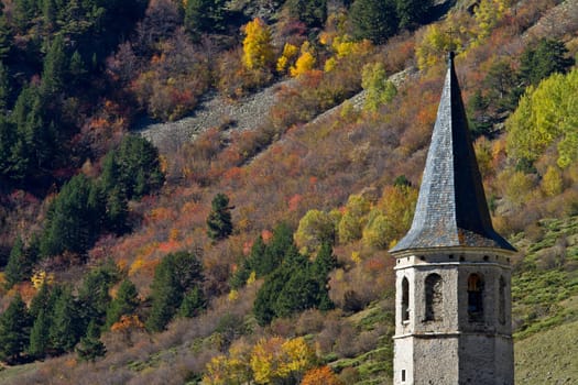 Autumn colors at Sanctuary of Montgarri, Valle de Aran, Spain