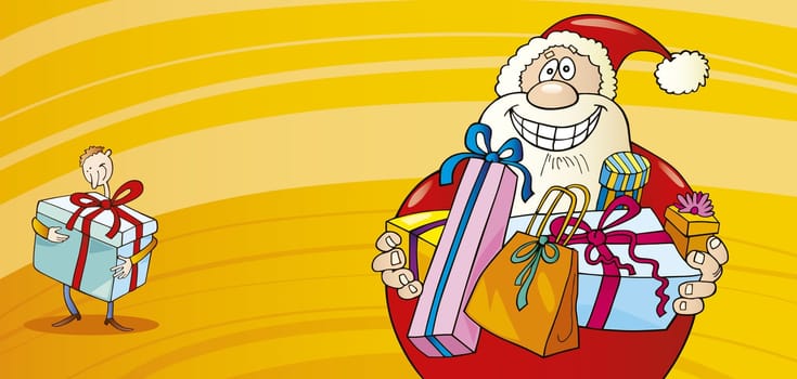 Illustration of funny santa claus with gifts