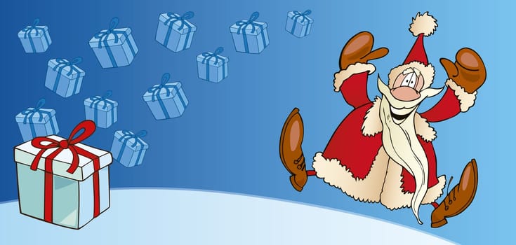 Illustration of funny santa claus with gift