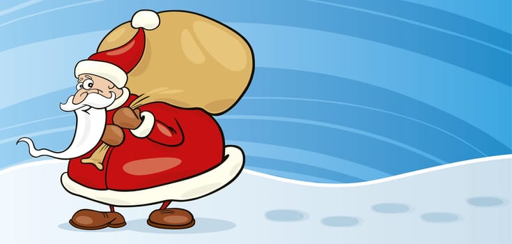 Illustration of funny santa claus with sack of gifts