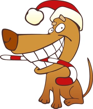 Illustration of funny santa claus dog with christmas cane