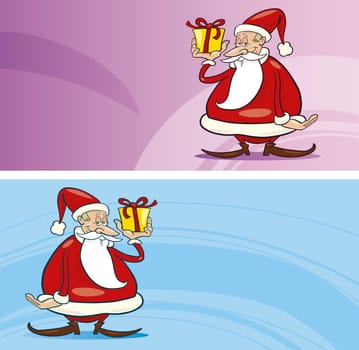 Illustration of funny santa claus with gift